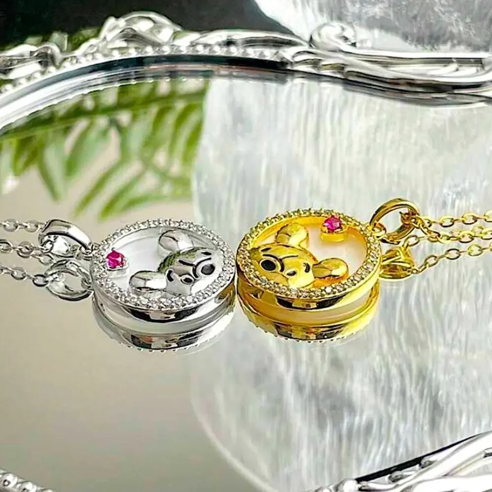 Disney Winnie The Pooh Necklace Charm Gold Plated Crystal Stone